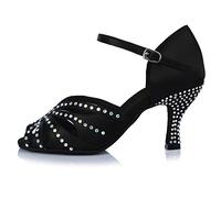 HROYL Zapatos de Baile Latino Mujer Comodos con Brillantes Zapatos Baile de Salón Mujer Salsa y Bachata,QJW-L375,Negro,40EU