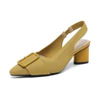 HROYL Zapatos Mujer Slingback Tacón Bajo Vestir Bombas Fiesta Comodos y Elegantes,663-1-Amarillo,EU 37.5