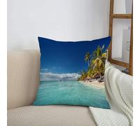 HRRASFAZF Funda de cojín de 50 x 50 cm,Funda de Almohada Cuadrada de algodón, Coche, Dormitorio, decoración del hogar,Océano, Paisaje Paradisíaco Isla Tropical Playa AV