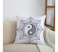 HRRASFAZF Funda de cojín de 50 x 50 cm,Funda de Almohada Cuadrada de algodón, Coche, Dormitorio, decoración del hogar,Ying Yang, Caracteres asiáticos Yin Yang para el Movimiento y la armonía en el p