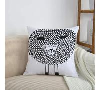 HRRASFAZF Funda de cojín de 50 x 50 cm,Funda de Almohada Cuadrada de algodón, Coche, Dormitorio, decoración del hogar,Ilustración de Animal de Granja de Oveja monocromática Gris y Blanca con diseño