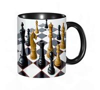 HRRASFAZF Taza divertida de cerámica de 11 onzas,Piezas de ajedrez en un tablero de ajedrez sobre la mesa de la habitació,Tazas Originales de Desayuno - Graciosos Ideas para Regalos - Cerámica 330 ml