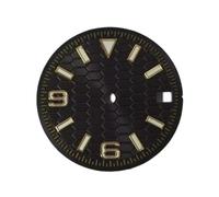HRTUFN WCC00816 Esfera de Reloj 28,5 mm con Escala geométrica en Relieve patrón Solar, Compatible Accesorios modificados Movimiento NH35/36/7S(Black Gold Nail)