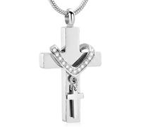 Hrtyvhin Colgante de urna de Doble Cruz de Acero Inoxidable para Recuerdos de Mascotas con fácil Apertura y Sellado fácil para Colgante de Cenizas conmemorativas de Perros y Gatos Perdidos