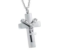 Hrtyvhin Colgante de urna de Doble Cruz de Acero Inoxidable para Recuerdos de Mascotas con fácil Apertura y Sellado fácil para Colgante de Cenizas conmemorativas de Perros y Gatos Perdidos