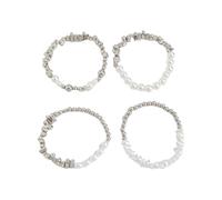 Hrtyvhin Conjunto vanguardista de cuentas multicapa con perlas de imitación y dijes de hip hop para pulseras de apilables diarias para mujeres