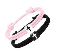 Hrtyvhin De 2 elegantes pulseras de cruces negras para uso diario Accesorio de fe Conjunto ajustable Pulsera de cuerda trenzada