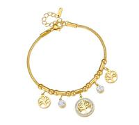 Hrtyvhin Pulsera de árboles de la vida con circonita cúbica, cadena ajustable de acero resistente, joyería de uso diario, joyería simbólica de acero