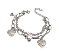 Hrtyvhin Pulsera de corazón y borlas de doble capa que marca tendencia, brazalete de cadena de cuentas de aleación resistente para mujer, joyería única de Hip Hop, pulsera de cadena gruesa