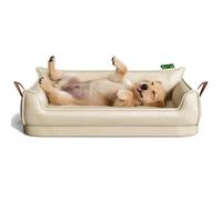 Hruile Sofá cama grande impermeable para perro, portátil, duradero, funda de piel sintética extraíble, cojín ortopédico de espuma cómoda para mascotas (54 x 40 x 20 cm, beige)