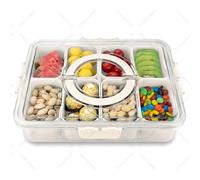 HRXFOZ Bandeja dividida para servir con tapa y asa, caja de aperitivos de 8 compartimentos, bandeja de frutas y verduras, bandeja portátil para caramelos, frutas, frutos secos, aperitivos, fiesta