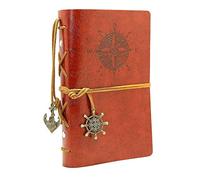 HRYSPN Cuaderno retro, libreta cuero, A6 diario de Viaje, PU Cuaderno Agenda, Bloc de Notas, Pirata Náutico Revista Timón de Cuerda.(130x185mm, Marrón)