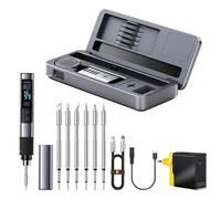 HS-02A Kit de soldador portátil de 100W mini soldador digital inteligente, punta de soldador DC/PD para reparaciones electrónicas, calentamiento rápido de 100 a 450 °C. (6 puntas de soldador)