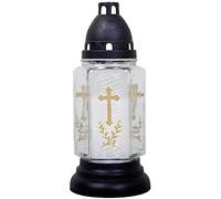 HS Candle - Lámpara para tumba (cristal, 24 cm, incluye vela), diseño de cruz