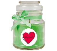 HS Candle Vela perfumada en tarro de caramelos con forma de corazón, aroma a coco (verde), 120 g, tiempo de combustión de hasta 30 horas, vela de cristal con aroma
