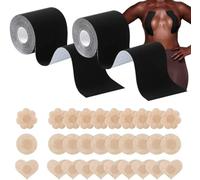 HSAJS 2 Rouleau de Poitrine et 15 Paires de Cache-tétons, Boob Tapeet, Soutien Gorge adhesif Breast Lift Tape pour A-E Cup, Ruban de Levage de Poitrine Respirant Bricolage (Negro)