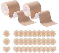 HSAJS 2 Rouleau de Poitrine et 15 Paires de Cache-tétons, Boob Tapeet, Soutien Gorge adhesif Breast Lift Tape pour A-E Cup, Ruban de Levage de Poitrine Respirant Bricolage (Caqui)