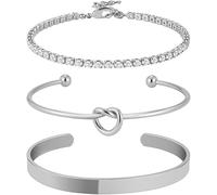HSAJS 3 Piezas Set de Pulseras Mujer Oro Pulseras Mujer Oro 14K Pulsera Acero Inoxidable Dorado Mujer Pulseras de Cadena Mujer Oro Ajustable Pulseras Serpiente para Mujer Regalo (Plata)