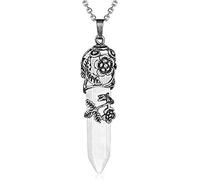 HSAJS Colgante Cristal Hexagonal Negro Tallado Floral Vintage Collar Ajustable Cadena Acero Inoxidable Amuleto Piedra Natural