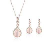 HSAJS Oro Rosa Conjuntos de Joyas para Mujer y Niñas,Cristal Juego de Collar y Aretes,Gota de Agua Collares y pendientes de plata Boda Fiesta Cumpleaños Día de San Valentín Regalos (Rosado)