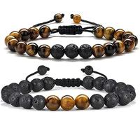 HSAJS Pulseras Ajustables Piedra Natural 8mm Cuentas Redondas Brazalete Trenzado Cordón Negro Joyería Artesanal