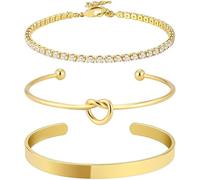HSAJS Set de 3 Pulseras Oro 14K para Mujer - Acero Inoxidable Dorado, Cadena Ajustable, Estilo Serpiente (Oro)