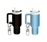 HSAJS TTPSRY Llavero de Mini Taza de Café Llavero con Forma de Taza Accesorio de Viaje para Mujer Llavero de Metal con Diseño Divertido para Mochilas y Bolsos Set de 2 Colores (Negro y Azul)