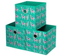 HSDT 3 cajas de almacenamiento plegables, tela azul pavo real, 25,4 x 25,4 x 25,4 cm, 1 orificio de metal, compatible con organizador de cubos, utilizado para organizar misceláneas, QY-SC16-3