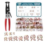 HSEAMALL 100 clips de manguera de 10 tamaños, alicates de abrazadera de manguera de resorte, clips de tubería de línea de combustible de 6 mm a 22 mm, tubo de agua, tubo de aire, kit surtido de
