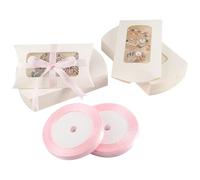 HSEAMALL 50 cajas de dulces para recuerdos de boda, caja de regalo de almohada con cinta para decoración de bodas, fiestas de cumpleaños (caja de almohada blanca con ventana transparente)