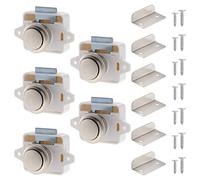 HSEAMALL 5PCS Cerraduras de pestillo de botón, Cerraduras de pestillo de cajón de armario Pomo de cerradura de puerta sin llave para caravana autocaravana autocaravana furgoneta barco, blanco y níquel