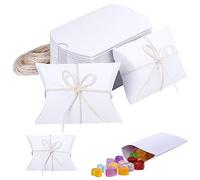 HSeaMall Caja de almohada Caja de regalo de caja de dulces de papel Kraft para boda, fiesta de cumpleaños, blanco, 50PCS