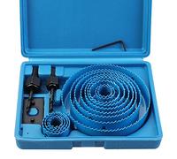 HSEAMALL Juego de 17 sierras perforadoras, 19-127 mm, acero al carbono, herramientas de brocas para madera, yeso, plástico (azul)