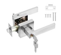 HSEAMALL Tirador de palanca para puerta, tirador de puerta interior con cerradura y llave, puerta de entrada cuadrada para dormitorio oficina mano derecha o izquierda (plata)