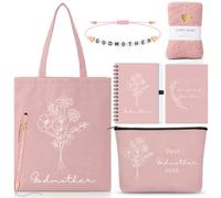Hsei Juego de 7 piezas de regalo de propuesta de madrina con texto en inglés "Will You Be My Godmother", incluye tarjeta de felicitación, bolsa de maquillaje, cuaderno, bolígrafo, calcetines, pulsera