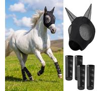 Hsei Juego de máscara de mosca de caballo con botas de mosca con orejas, transpirable, máscara equina, accesorios grandes para pony en miniatura, potro de calado, mazorca, burro srabio, granja