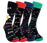 HSELL Calcetines de vestir divertidos para hombre, diseño loco, calcetines de algodón, regalo para hombre, 4 pares - Math & Einstein, talla única