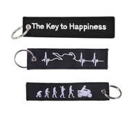 HsentimenH 3 Piezas Llaveros de Moto 13 x 3 cm, Llavero Moto con Bordado Doble Cara, Porta Llaves Latido de Corazón con The Key To Happiness Diseño, Accesorios Moto para Motocicleta Scooters Coche