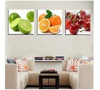 HSFFBHFBH Arte de la Pared Impresión de la Lona Bodegón Frutas Hogar Moderno Naranja Cereza Cartel Lienzo Pintura para la Cocina Decoración de la Pared Regalo 30x30cm (11.8 "x11.8) x3 Sin Marco