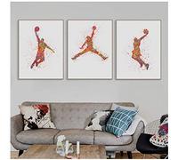 HSFFBHFBH Cuadro de Pared Imprimir Lienzo Acuarela Baloncesto Pintura Cartel Abstracto Deporte Hombre Pinturas Sala de Estar Decoración del hogar 40x60cm (15.7 "x23.6) x3 Sin Marco