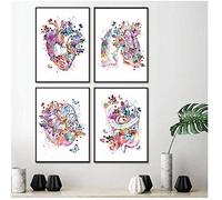 HSFFBHFBH Cuadro en Lienzo Imprimir Corazón Humano Neurología Cerebral Medicina Arte Acuarela Pintura Regalo del Estudiante Médicos Oficina Decoración de la Pared 30x40cm (11.8 "x15.7) x4 Sin Marco
