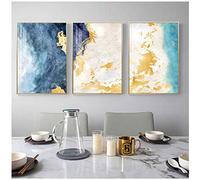 HSFFBHFBH Lienzo Pintura Abstracta soñadora Azul de Oro Moderna Cuadros Arte Grande del Cuadro de la Pared de la Sala de Estar Amarillo pósteres y láminas 50x70cm (19.7"x27.6) x3 Sin Marco
