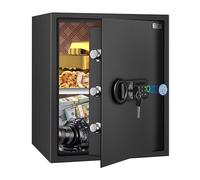 HSGCJS Caja fuerte grande para huellas dactilares, 1.93 pies cúbicos, caja fuerte biométrica para el hogar con teclado digital, caja fuerte de seguridad con luz de inducción y cuero, hucha para joyas,