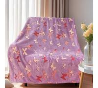HSGLGNA Manta de Unicornio que Brilla en la Oscuridad para Niñas, Manta de Vellón Peludo de Franela de Felpa Súper Suave para Cama, Sofá, Regalos de Cumpleaños de Unicornio (Mariposa, 130 x 150 cm)