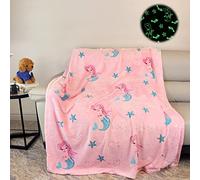 HSGLGNA Manta de Unicornio Que Brilla en la Oscuridad - Regalo para Niñas, Muy Suave y Cálida, Color Rosa (Sirenita, 130 x 150 cm)