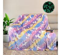 HSGLGNA Manta que brilla en la oscuridad, regalos de unicornios para niñas, manta luminosa para niños y adultos, manta de franela suave y acogedora para niños, decoración de dormitorio de cumpleaños