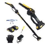 HshDUti Mini motosierra inalámbrica, motosierra eléctrica de 6 pulgadas con 2 baterías de 2.0 Ah de 21 V, juego de motosierra pequeña de 21 V, con poste telescópico desmontable para ramas altas de