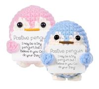 Hshenjhu 2 Piezas Divertido Pingüinos Positivo, 6,5 cm Juguete de Pingüinos de Punto con Tarjeta de Positividad, Pingüino Positivo Muñeca para Familia, Amigos,Fiesta,Decoración del Hogar (Rosa, Azul)