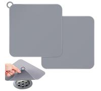 Hshenjhu 2 Piezas Tapon Bañera Universal, Tapa Ducha Desague Antiolores, Cuadrada de Suave Silicona Tapón Fregadero, Tapa Desague Ducha para Cocina, Ducha, Bañera, Fregadero, Gris