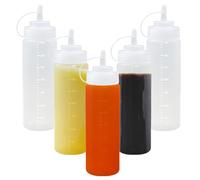 Hshenjhu 5 Piezas Squeeze Bottle, 360ml Transparentes Plastico Condimento Botellas con Escala, Sin BPA, Biberon Salsas con Tapa, Biberon Cocina para Condimentos, Salsa de Tomate, Mostaza, Mayonesa